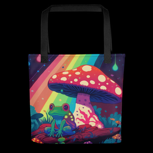 Rainbow Frog And Mushroom Tote Bag