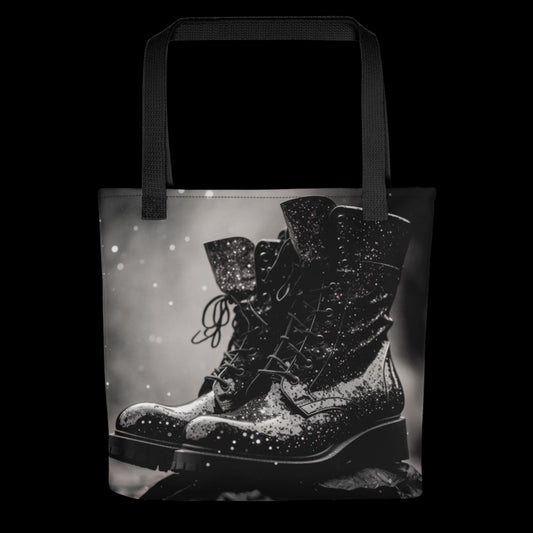 Black Glitter Boots Tote Bag