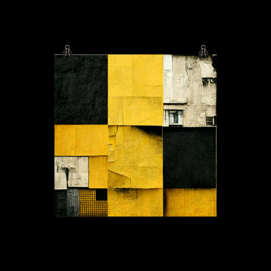 Black and Yellow Abstract Squares Collage Poster Print