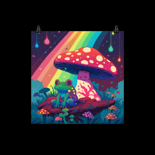 Rainbow Frog And Mushroom Poster Print