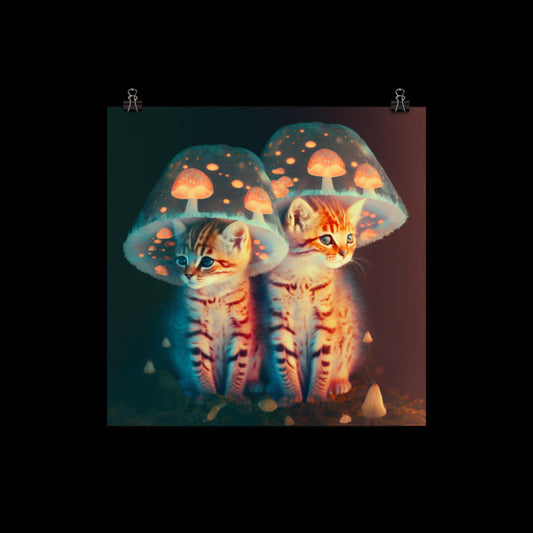 Mystical Mushroom Kittens Poster Print