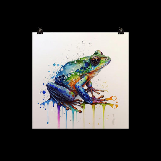 Rainbow Watercolor Frog Poster Print