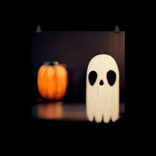 Simple Ghost And Pumpkin Poster Print
