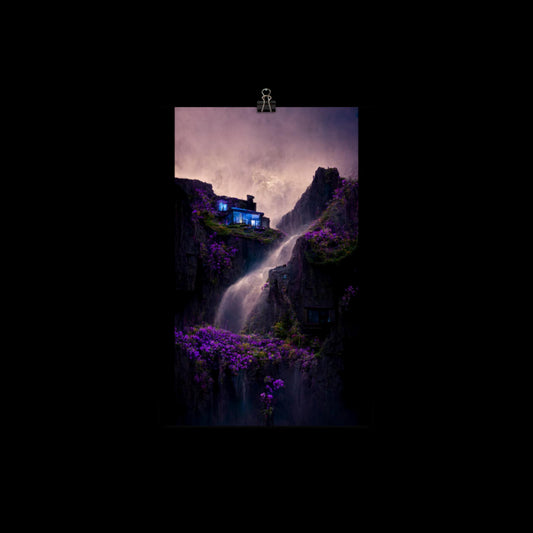 Purple Waterfall Mansion #2 Poster Print 18"x12"