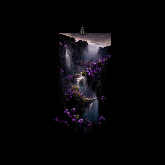 Waterfall and Purple Flowers #2 Poster Print 18"x12"