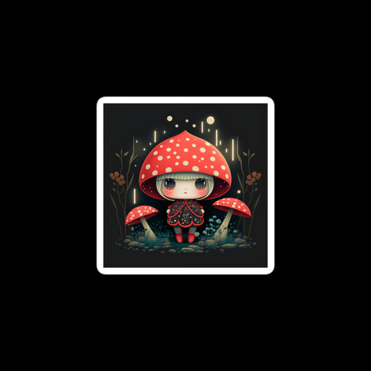 Red Mushroom Girl In Firefly Forest Stickers