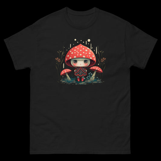 Red Mushroom Girl In Firefly Forest - Classic T-Shirt