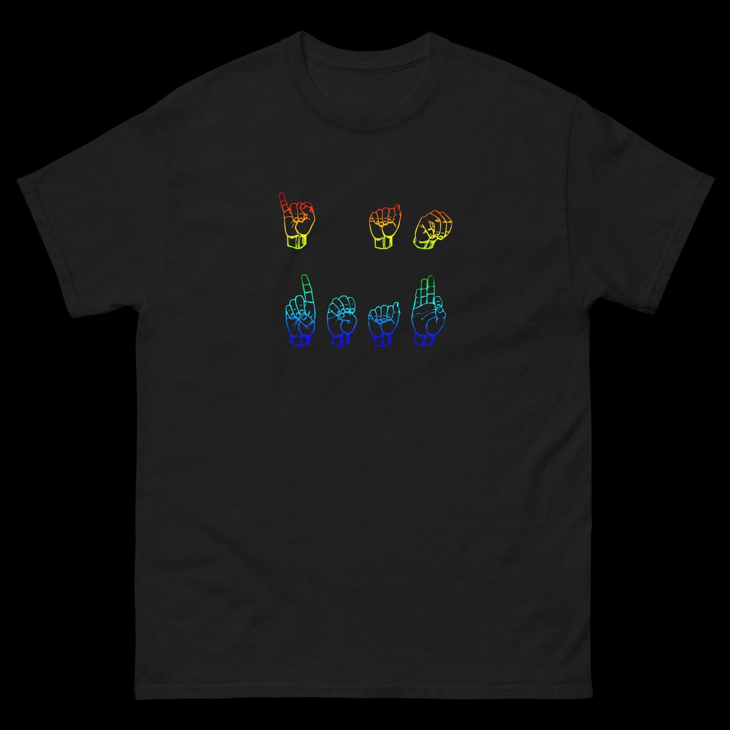 I Am Deaf ASL Fingerspelled Rainbow Gradient - Classic T-Shirt