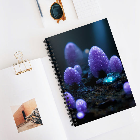 Cave of Wonders: Purple Mushroom Sprites - Ruled Spiral Notebook