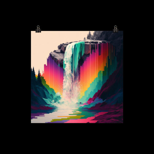 Rainbow Glitch Waterfall Poster Print