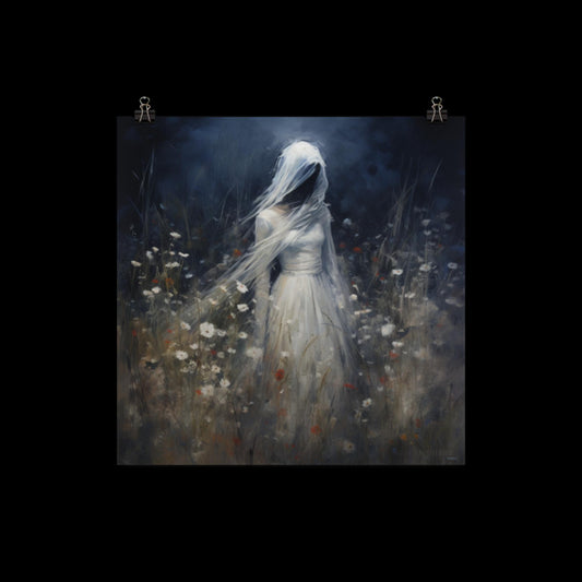 Ghost Bride in a Field of Flowers Poster Print