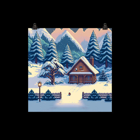 Winter Cabin Pixel Art #1 Poster Print