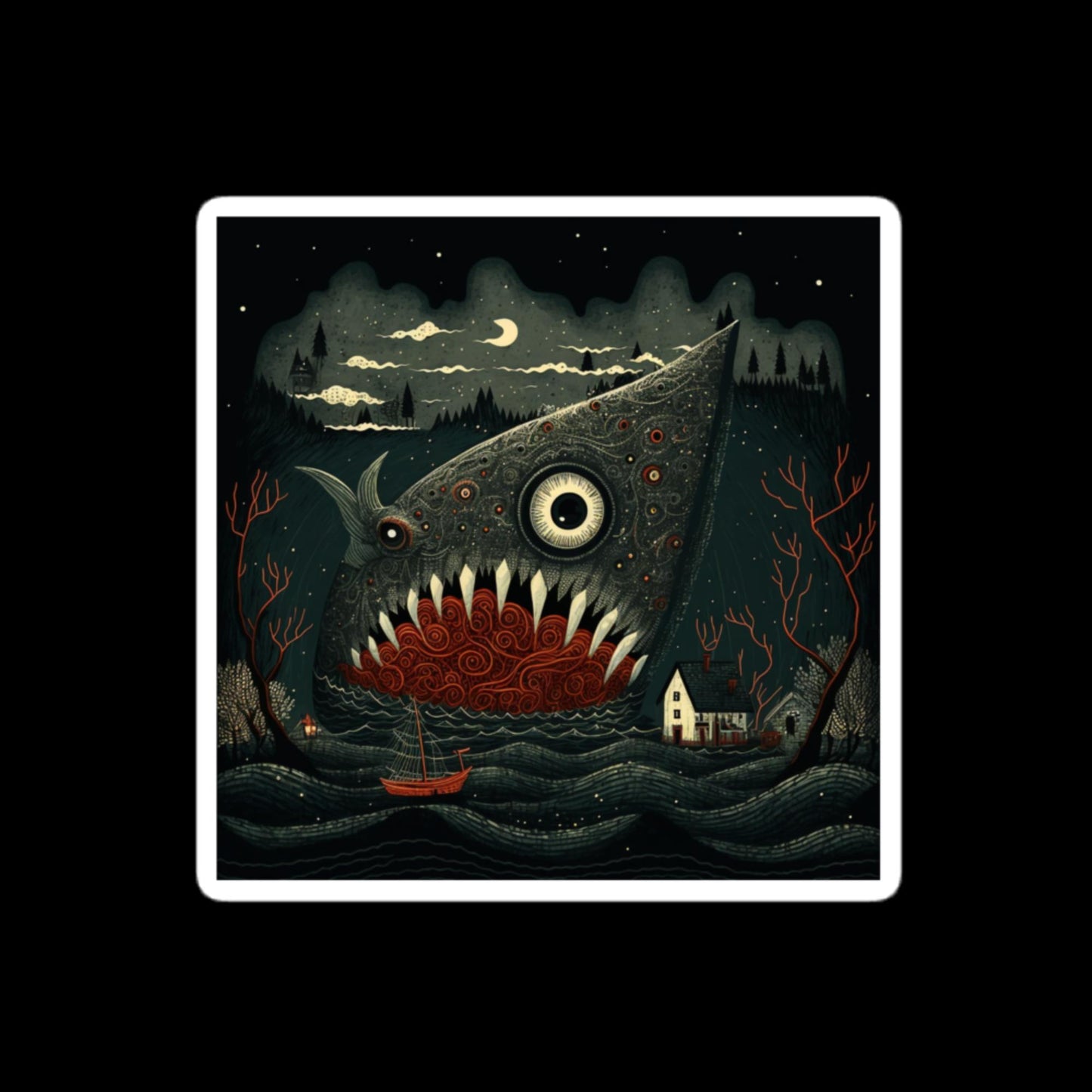 Folk Art Cosmic Horror Whale Stickers