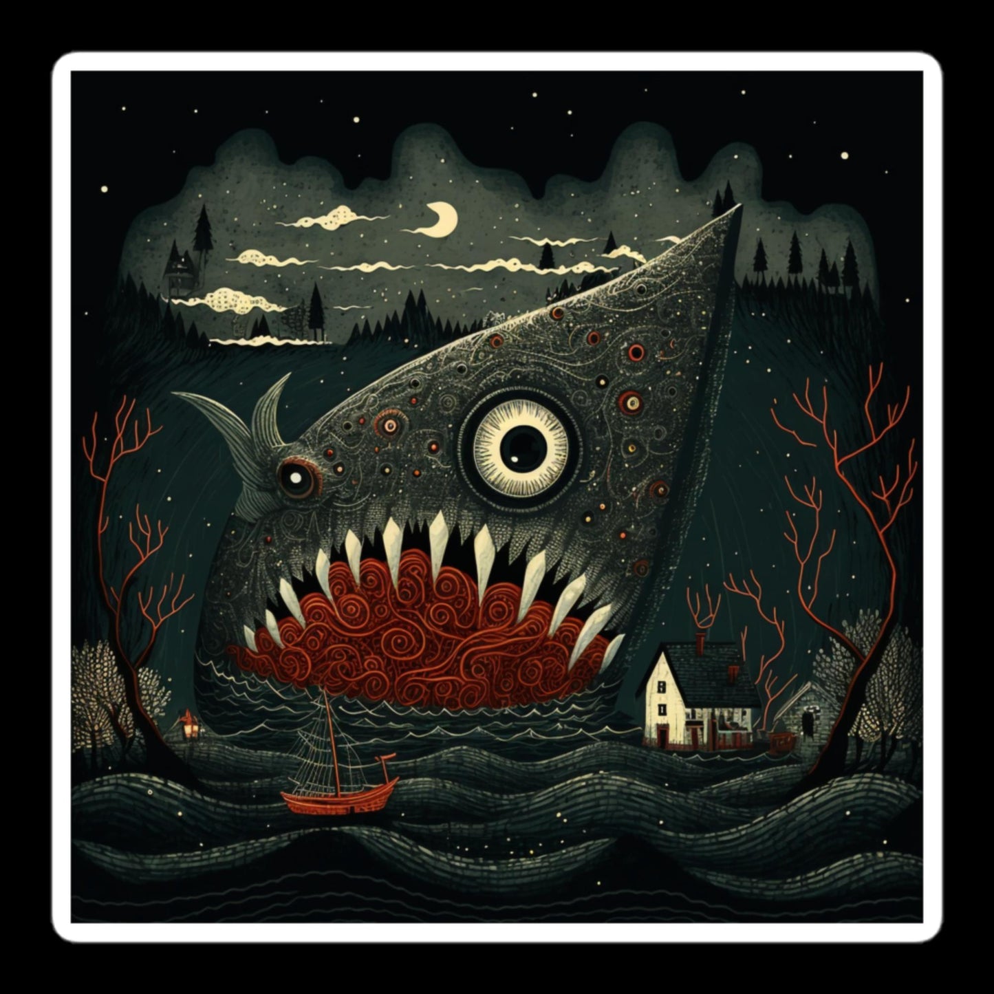 Folk Art Cosmic Horror Whale Stickers