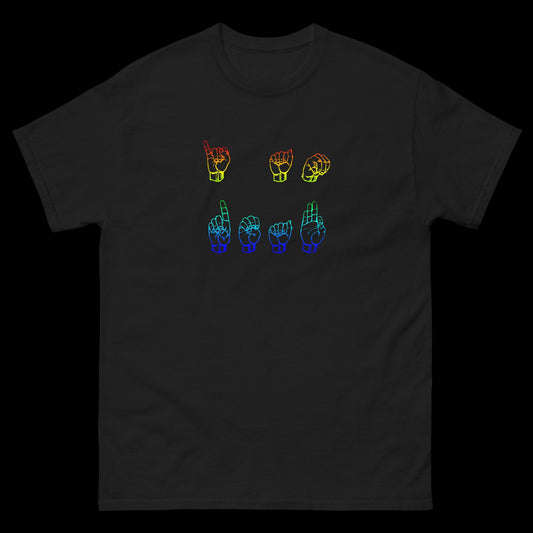 I Am Deaf ASL Fingerspelled Rainbow Gradient - Classic T-Shirt